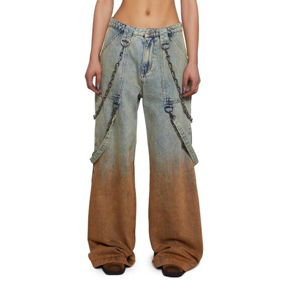 Current Mood Dolls Kills Angry Texts Denim Jeans in Blue Orange - Picture 2 of 7